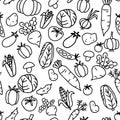 seamless pattern in doodle style. vegetables. funny drawings in children\'s style